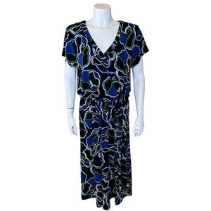 Chico’s Travelers Stencil Flora Wrap Dress Sz 3 (16/18) Midi Liquid Jersey Knit